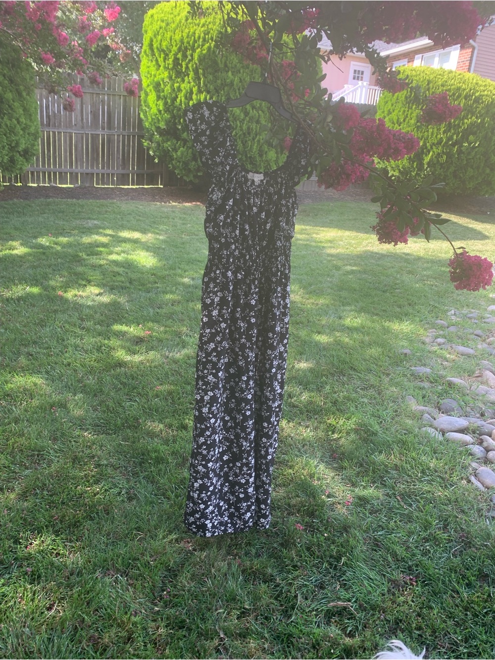 Black Floral Jumpsuit with Smocked Bodice